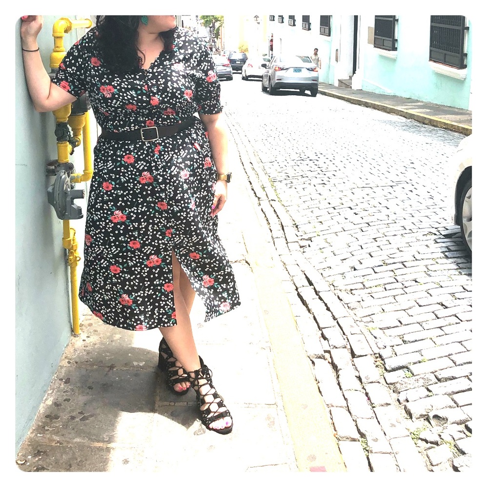 Influence Plus Shirred Sleeve Floral Midi Dress